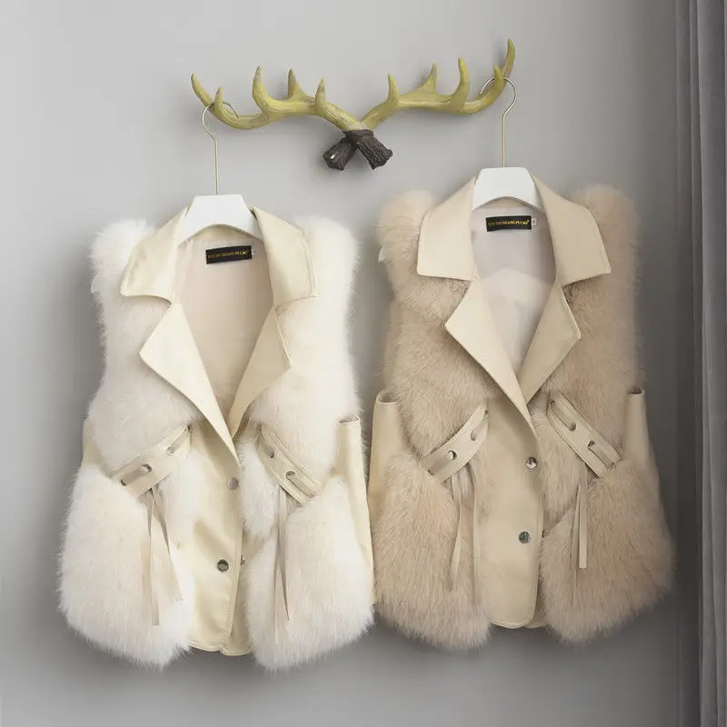 

2021 autumn and winter new Korean imitation fox fur grass vest female splicing short slim hairy vest coat female
