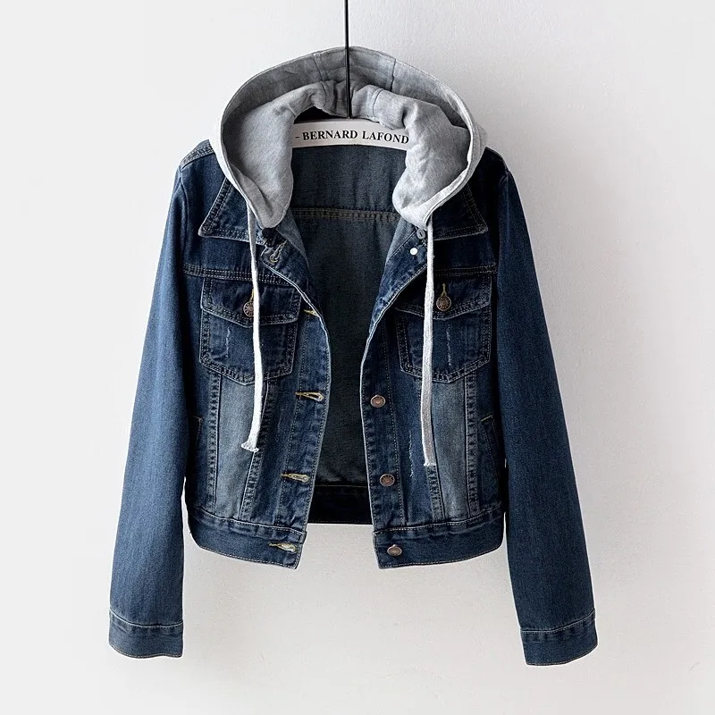 

Denim Jacket Women's short spring and autumn Korean new long sleeve slim fitting Hooded Jacket, versatile student top