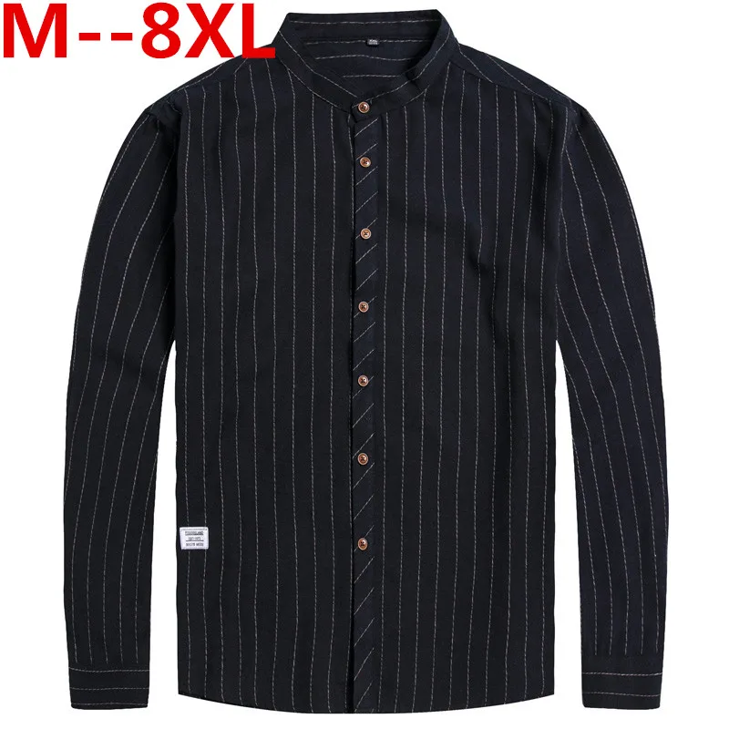 

4XL 6XL 5XL 10XL 8XL Spring Mens Casual Shirts Cotton Linen Gray Color Brand Clothing Man's Long Sleeve Loose Clothes Male Tops