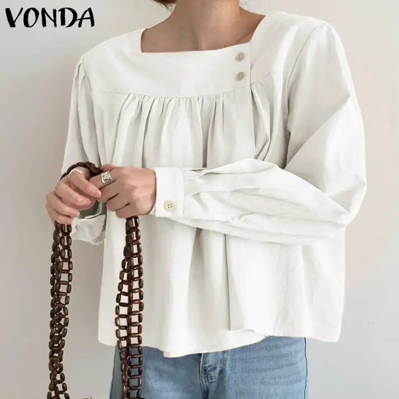 

Женские рубашки, Повседневная Блузка с длинным рукавом 2021 VONDA, женские топы с рукавами-фонариками, сексуальная вечерние няя блузка, винтажна...