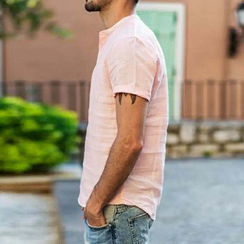 

Men Summer V Neck Short Sleeve Henley Shirt Basic Tee T-shirt Casual Top Blouses