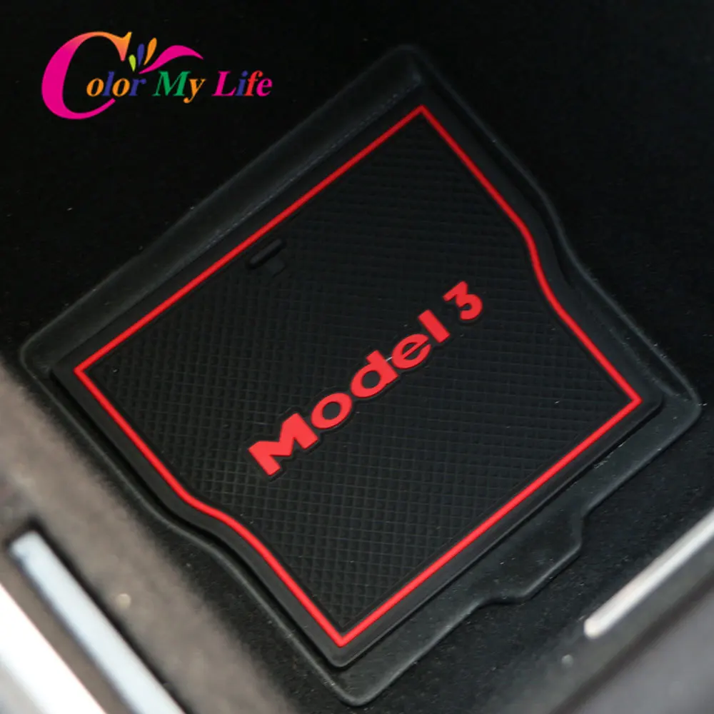 3D резиновый нескользящий коврик для интерьера стакана дверной с желобом Tesla Model3