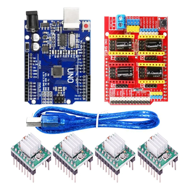Щит с ЧПУ Плата расширения V3.0+ UNO R3 плата с usb для Arduino+ 4 шт. Драйвер шагового двигателя A4988 наборы для Arduino