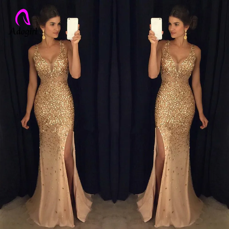 

Maxi Dresses Sequined Bodycon V Neck High Split Party Sleeveless Package Hip Classy Occassion Celebrate Evening Event Robes Lady