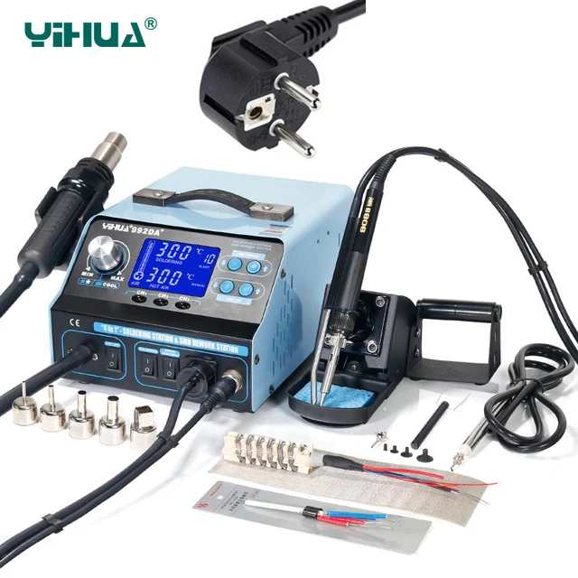 4 в 1 YIHUA 992DA+ паяльная станция с горячим воздухом, дымовая вакуумная паяльная станция BGA - Цвет: 220v EU plug