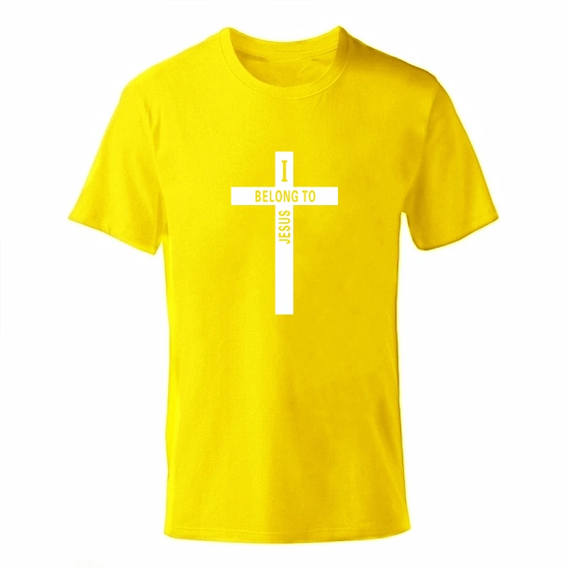 D-yellow-b Модная футболка, мужские футболки из хлопка с крестиком, летние футболки для мальчиков, футболка для катания на коньках, топы с короткими рукавами, принт «христианская вера» - Цвет: D-yellow-b