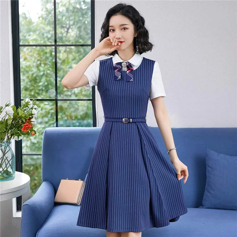 Женское плиссированное платье Lenshin без рукавов с V-образным вырезом в полоску