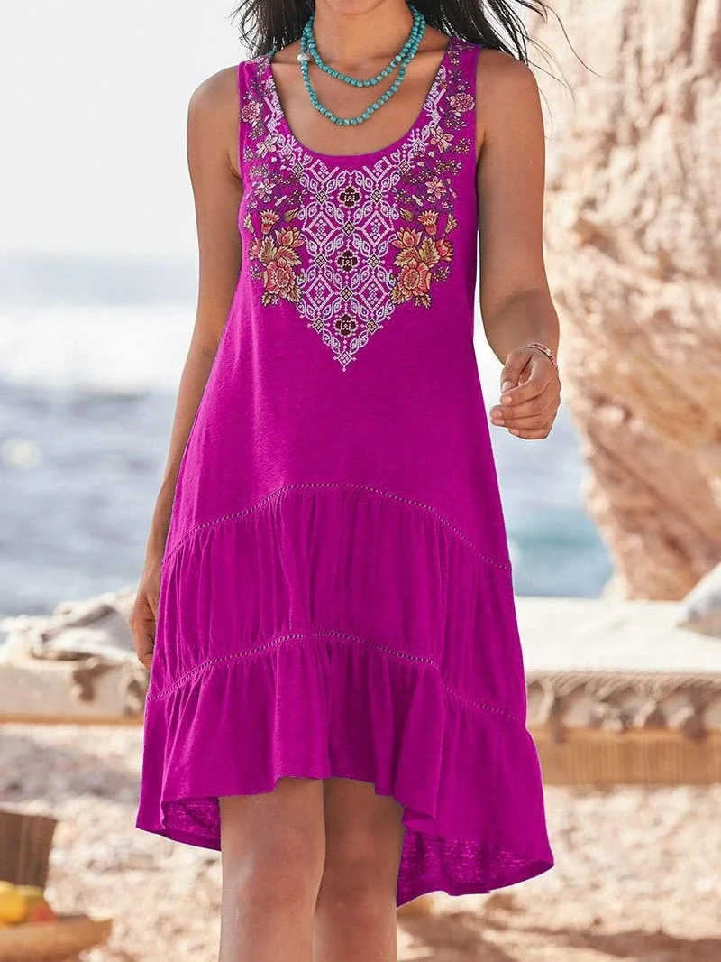 

robe grande taille femme 5xl Summer retro sleeveless patchwork print knee-length tank dress,ropa mujer talla grande 4xl 5xl 6xl