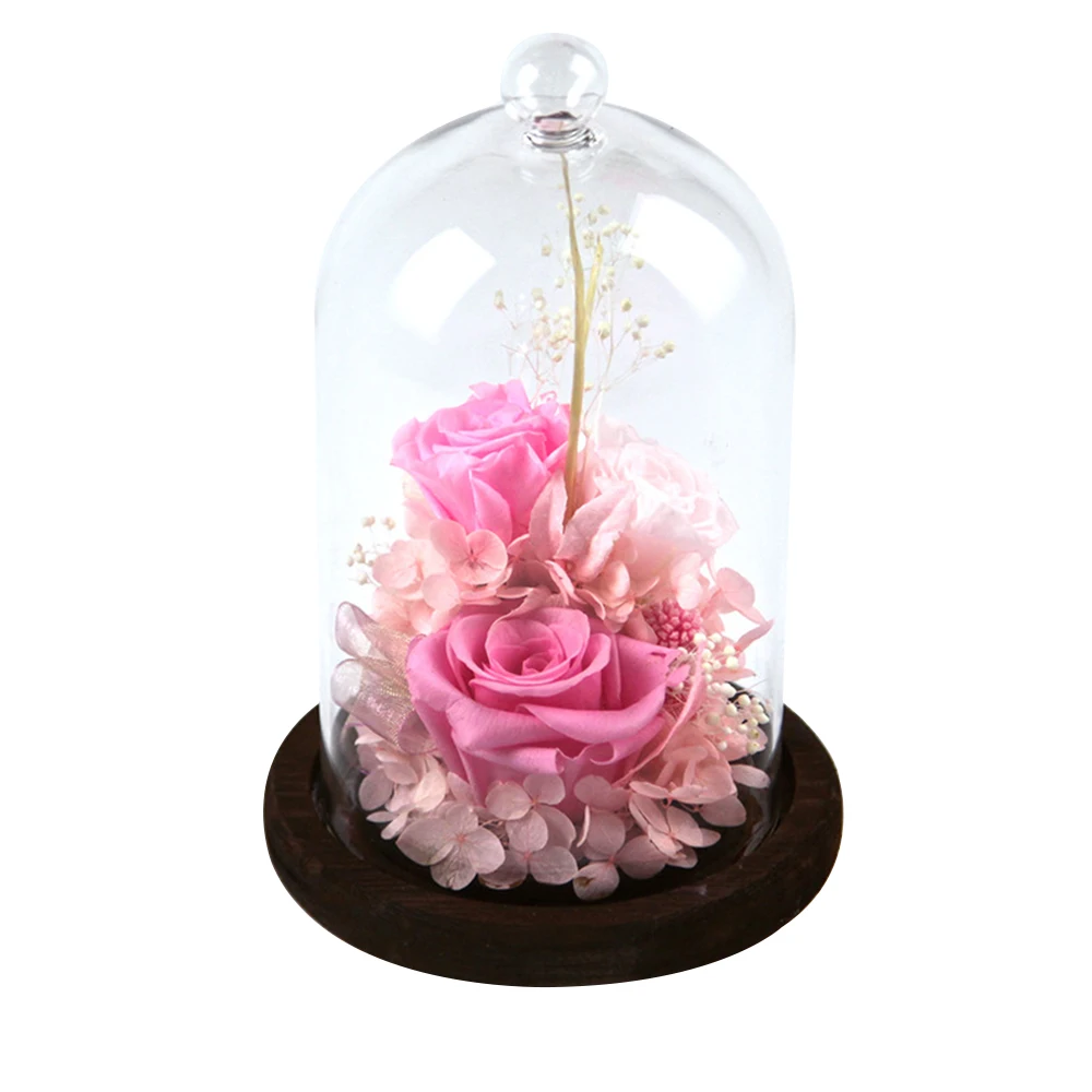 3 шт. натуральная вечная жизнь Роза в стеклянном куполе на деревянной базе