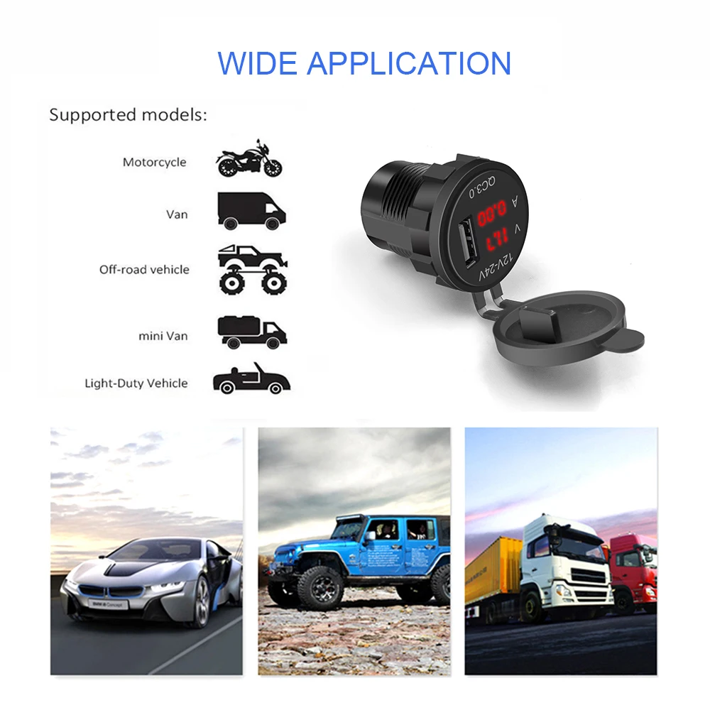

Kebidumei USB Phone Charger LED Car Voltmeter Cigarette Lighter Socket Power Adapter For 12V-24V Cars Voltage Current Display