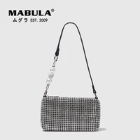 mabula crystal rhinestone women shoulder bags square clutch purses evening bag with pearl chain female party handbags
