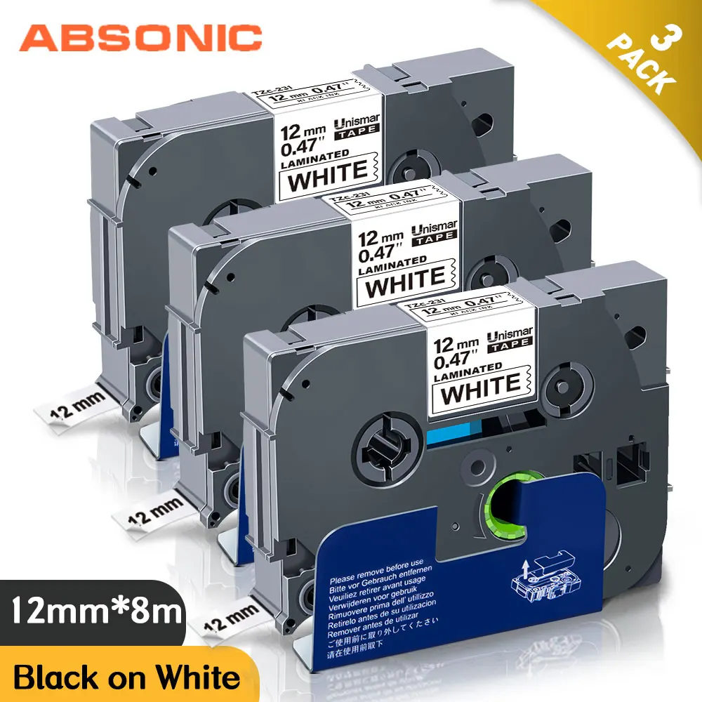 Absoonic 3 шт. 12 мм TZe-231 TZ ламинированная лента TZ-231 для принтера Brother P-touch PT-D210 PT-H110