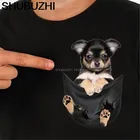 Черная футболка чихуахуа с внутренним карманом для любителей собак, черная Хлопковая мужская футболка, горячая мультяшная футболка унисекс, новая мода sbz6093