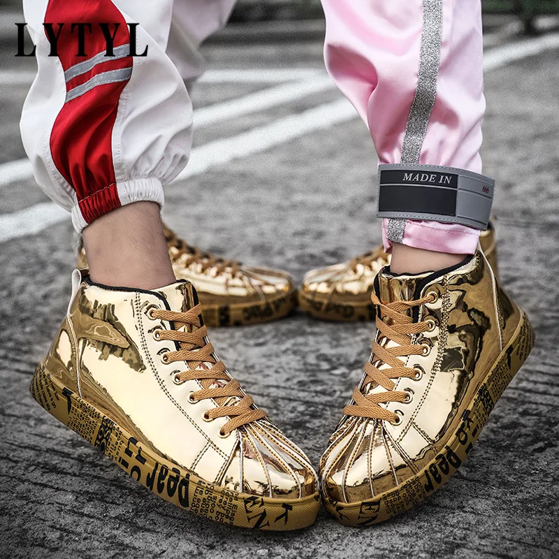 

Plus Size 46 Women/Men Fashion Graffiti Sneakers Shoes Bling Lovers Gold Silver Platform Flats Lady Casual E0-71