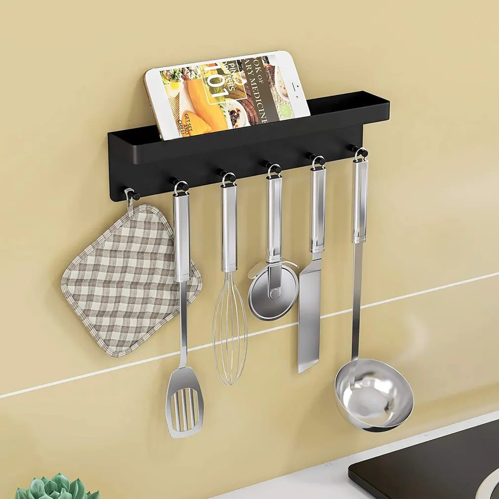 

Multifunctional Seamless Wall-mounted Rack With 6 Hooks Design Anti-rust And Anti-skid Coat Rack Towel Rack