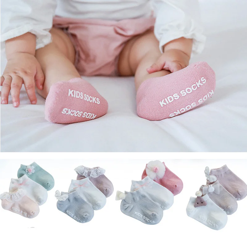 

3 Pairs/Set Combed Cotton Spring Summer Baby Socks Soft Infant Baby Floor Socks Solid Color Anti-Slip Boat Socks Free Shipping