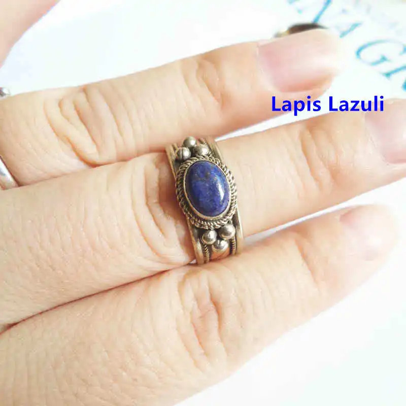 Lapis lazuli Винтажные металлические кольца для девочек, медные инкрустированные мульти бусы, золотые кольца R131 - Цвет основного камня: Lapis lazuli
