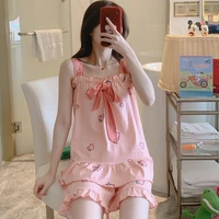 summer new womens pajamas sets sling vest shorts nightgown comfortable nightwear cartoon home clothes sexy sleepwear lingerie