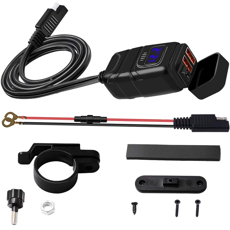 

Motorcycle Handlebar 12V SAE Dual QC3.0 USB Car Charger Adapter with Voltmeter ,Dual USB Super Fast Charger