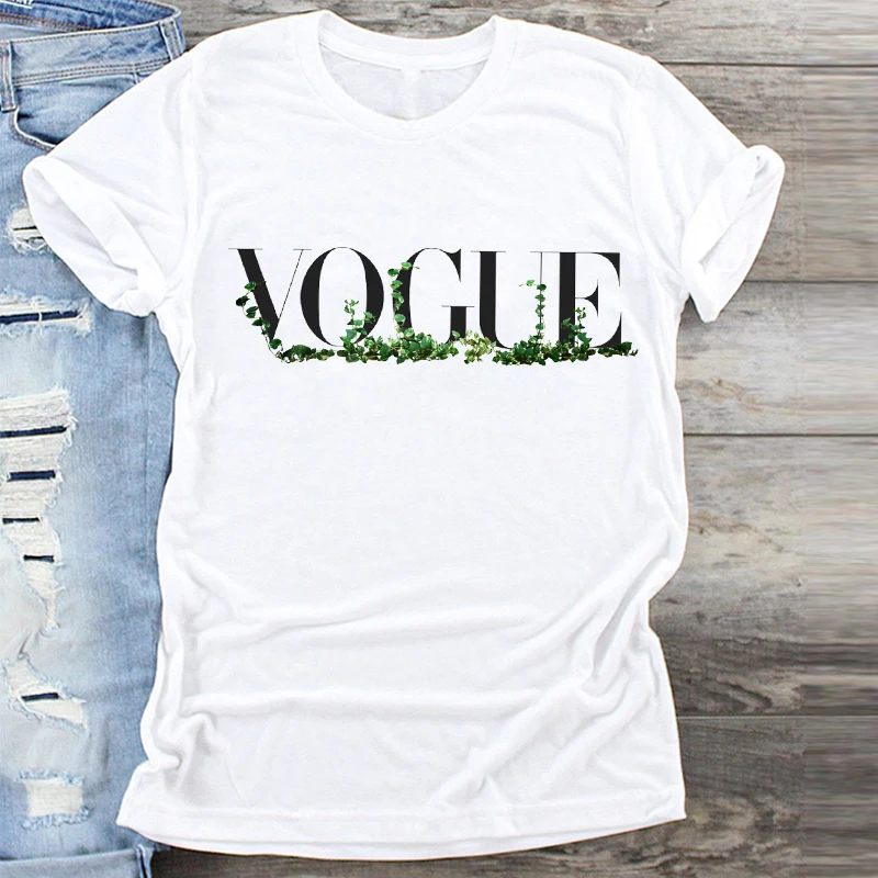 

Women Letter vogue Short Sleeve Flower Clothing 90s Print Clothes Stylish Top T Shirt Ladies Ladies Tshirts Tee T-Shirt