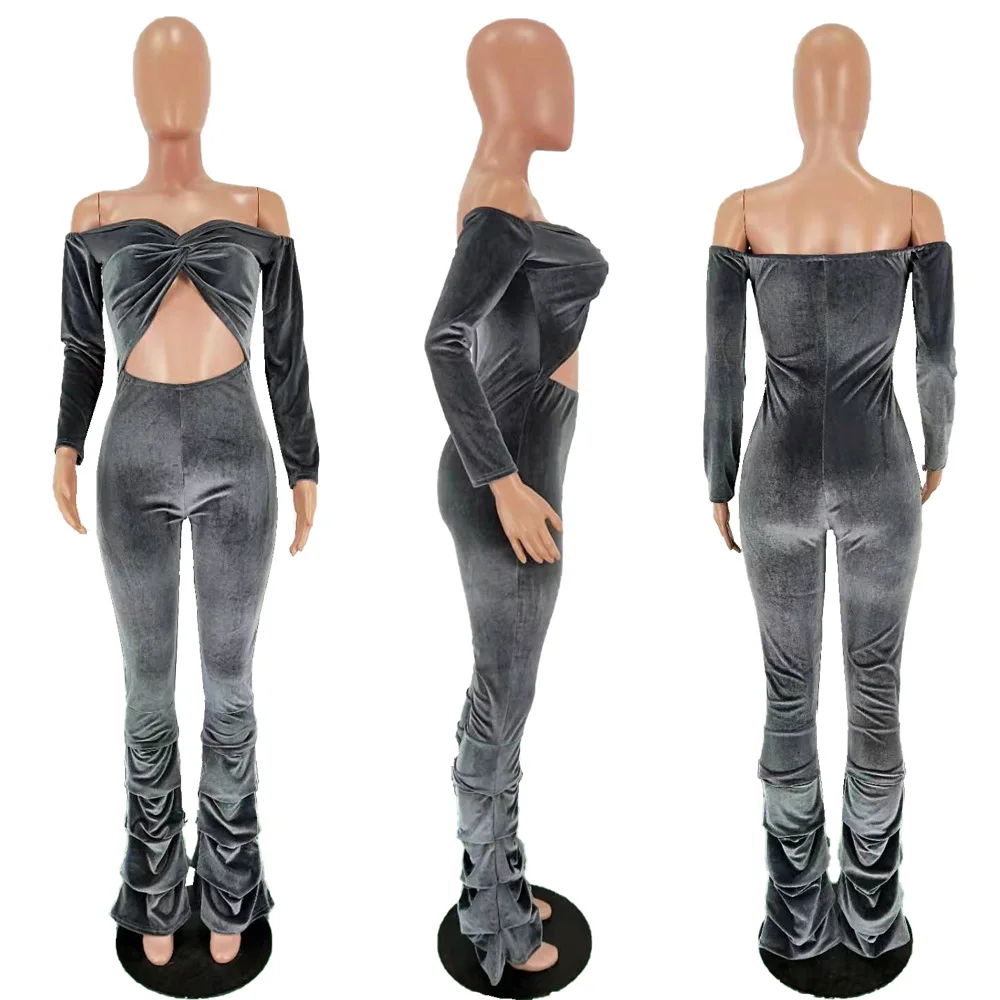 Зимний бархатный комбинезон женский элегантный с длинным рукавом для новечерние