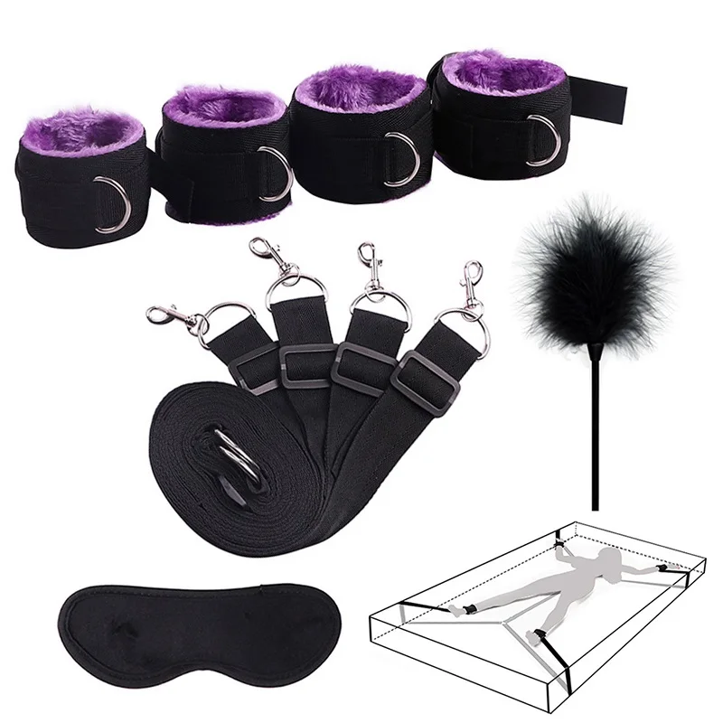 

Sex Handcuffs With Mask and Flirting Feather Stick BDSM Bondage Set Under Bed Erotic Sex Toys for Women Couple Adult Game