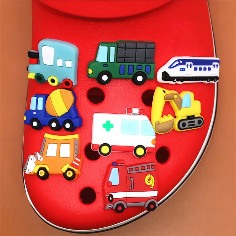 Single Sale 1pcs Shoe Charms Construction vehicles and Trains Shoe Buckle Accessories Shoe Decorations fit Croc JIBZ Kid's X-mas