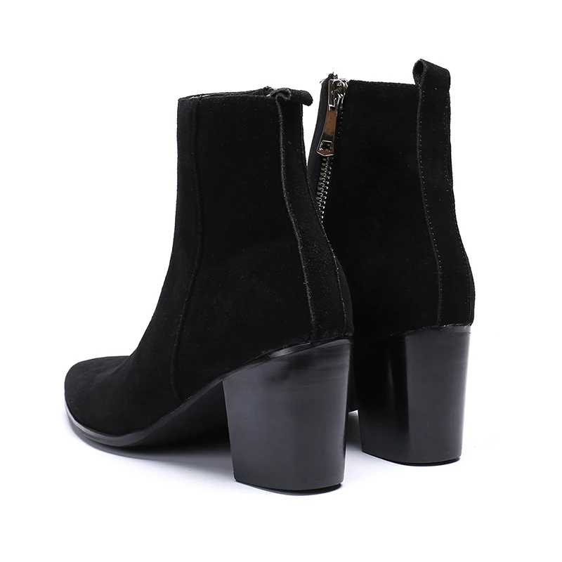 Мужские замшевые ботинки челси ботильоны на высоком каблуке с острым носком