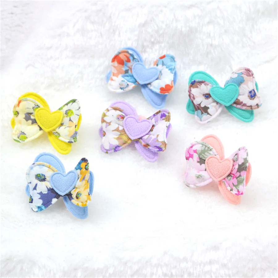 

30Pcs/Lot 3*4CM Print Flower Fabric Bow Padded Appliques For DIY Handmade Children Hair Clip Accessories Clothes Patches New