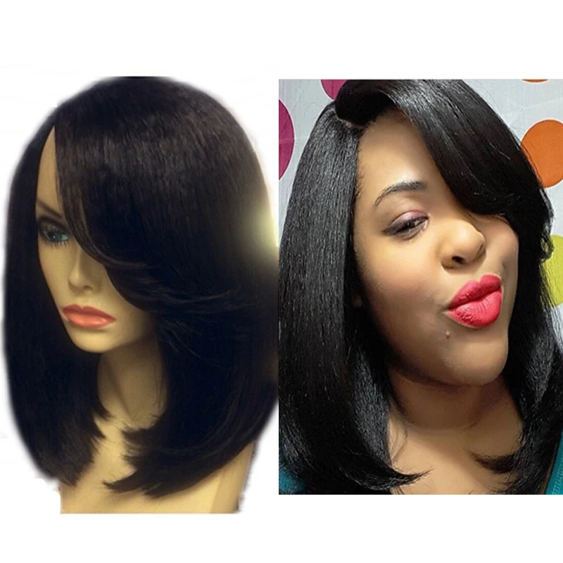 Парик Боб из безклеевых человеческих волос с челкой прямые U-образные Парики Yaki