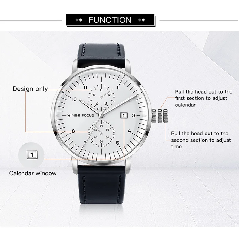 

MINI FOCUS Clocks from man clock to luxury quartz of the best calendar brands man leather watch waterproof male clocks hombre