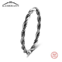 sterling silver 925 rings double twisted rope oxidized silver ring creativity stylish gift fine jewelry for women