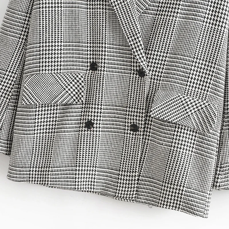 Женский двубортный блейзер в клетку с длинным рукавом | Женская одежда