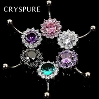 stainless steel belly studs cubic zirconia flower crystal rhinestone navel barbell belly ring body piercing jewelry accessories