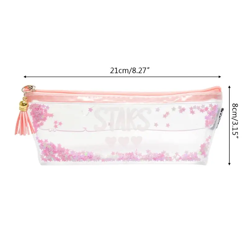 

Lovely English Letter Pattern Pencil Case Transparent Star Sequins Gift Pencil Box Bag Pencilcase Students School Supplies