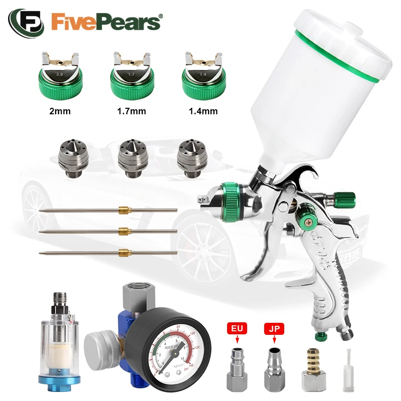 FivePears HVLP Paint Spray Gun Pneumatic Tool, Nozzle Airbrush Profesional Accessories Kit, Professional Spray Gun For Cars