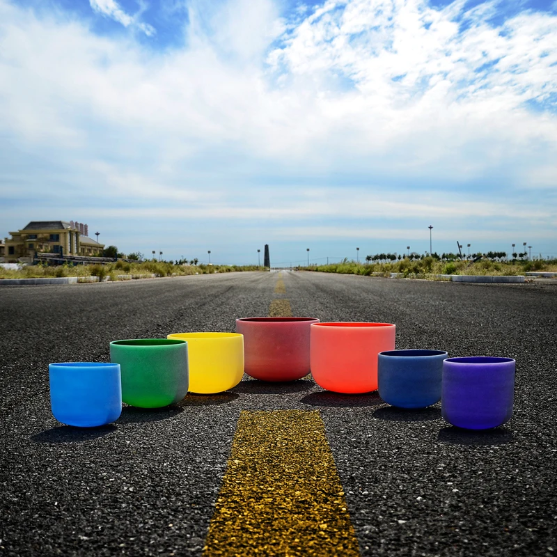 TOPFUND цветной набор из 7 шт чакр матовые кварцевые хрустальные поющие чаши 8 &quot-12&quot