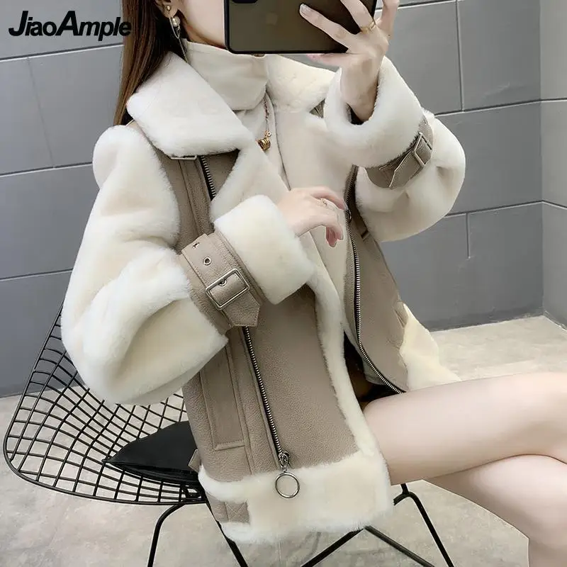 

Large Size Women's Winter Warm Fur PU Leather Coats Lady Fashion Short Thick Outerwear Trendy Moto&Biker Jacket Female