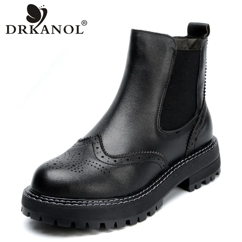 

DRKANOL Handmade Women Boots 2021 Vintage Genuine Leather Flat Ankle Boots Ladies Autumn Winter Bullock Casual Platform Boots