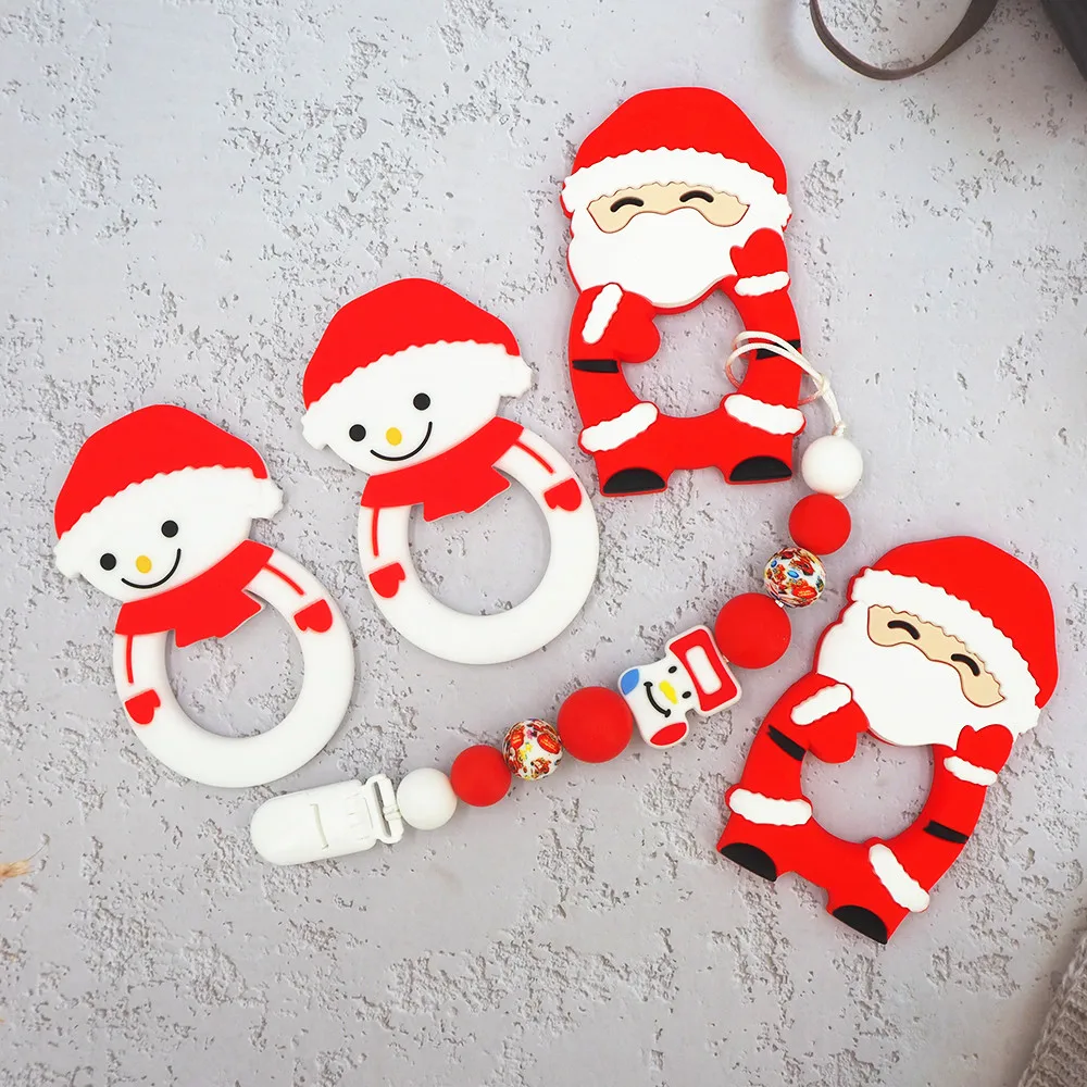 Chenkai-mordedor de silicona para beb&eacute;, regalo de dentici&oacute;n de Navidad, c&oacute;moda, Pap&aacute; Noel, &aacute;rbol, estrella, nieve, Hombre, 10 Uds.-0