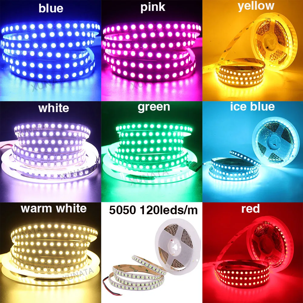 5050 5054 2835 DC 12V LED Strip 120 240LEDs/M High Bright White Red Blue Pink Yellow RGB Flexible Ribbon Tape Light Lamp 5m | Освещение