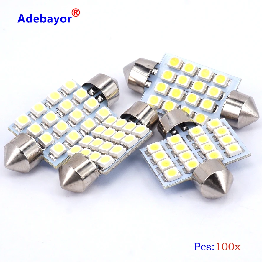 100 шт. 3528 1210 белый 16 SMD СВЕТОДИОДНЫЙ Автомобильный Купол гирлянда внутренние лампы