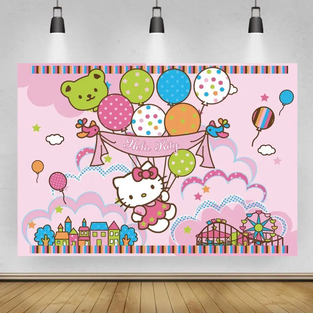 

Pink Girl Princess Newborn Baby Shower Photo Backgrounds Balloons City Buildings Kids 1st Birthday Cake Table Decor Backdrops