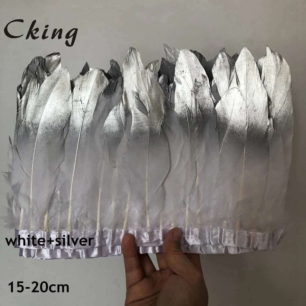 10 ярдов белые гусиные перьевые бахромы 6 8 дюймов Ширина серебро гусиное перо