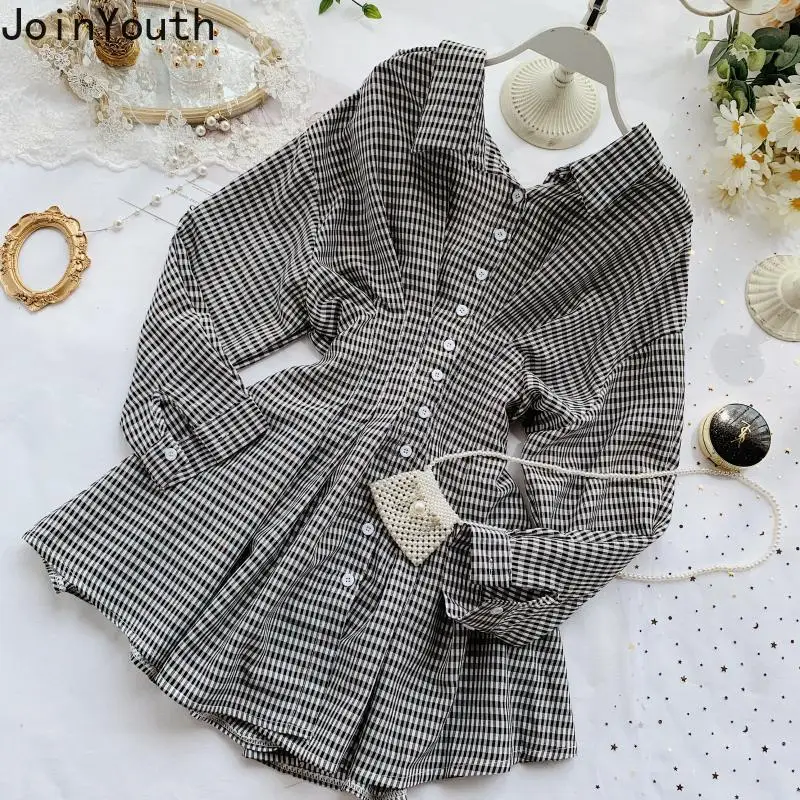 Joinyouth/платье рубашка в Корейском стиле трапециевидной формы клетку с узкой