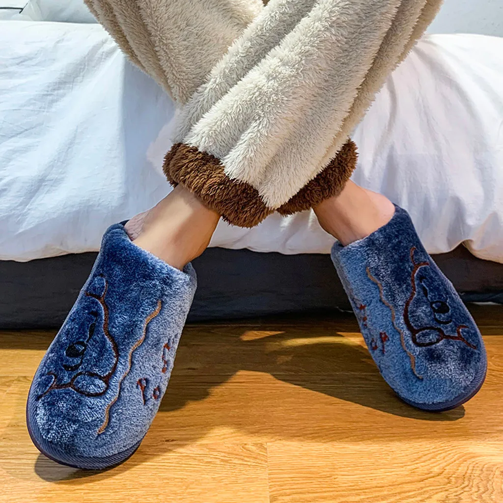 Новинка Мужская обувь Зимняя модная с рисунком овечки Нескользящая плюшевая