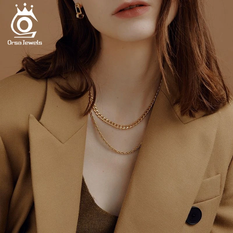 ORSA JEWELS 18K золото подлинное 925 пробы серебро 1 7 мм бриллиантовая цепочка ожерелье