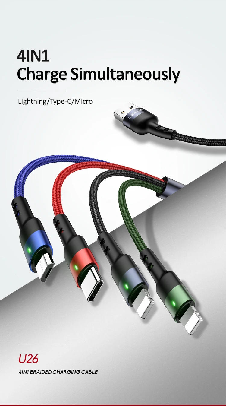 USAMS 4 в 1 3 в 1 мульти usb кабель зарядное устройство для iPhone samsung huawei xiaomi зарядный кабель системы освещения micro usb type-c