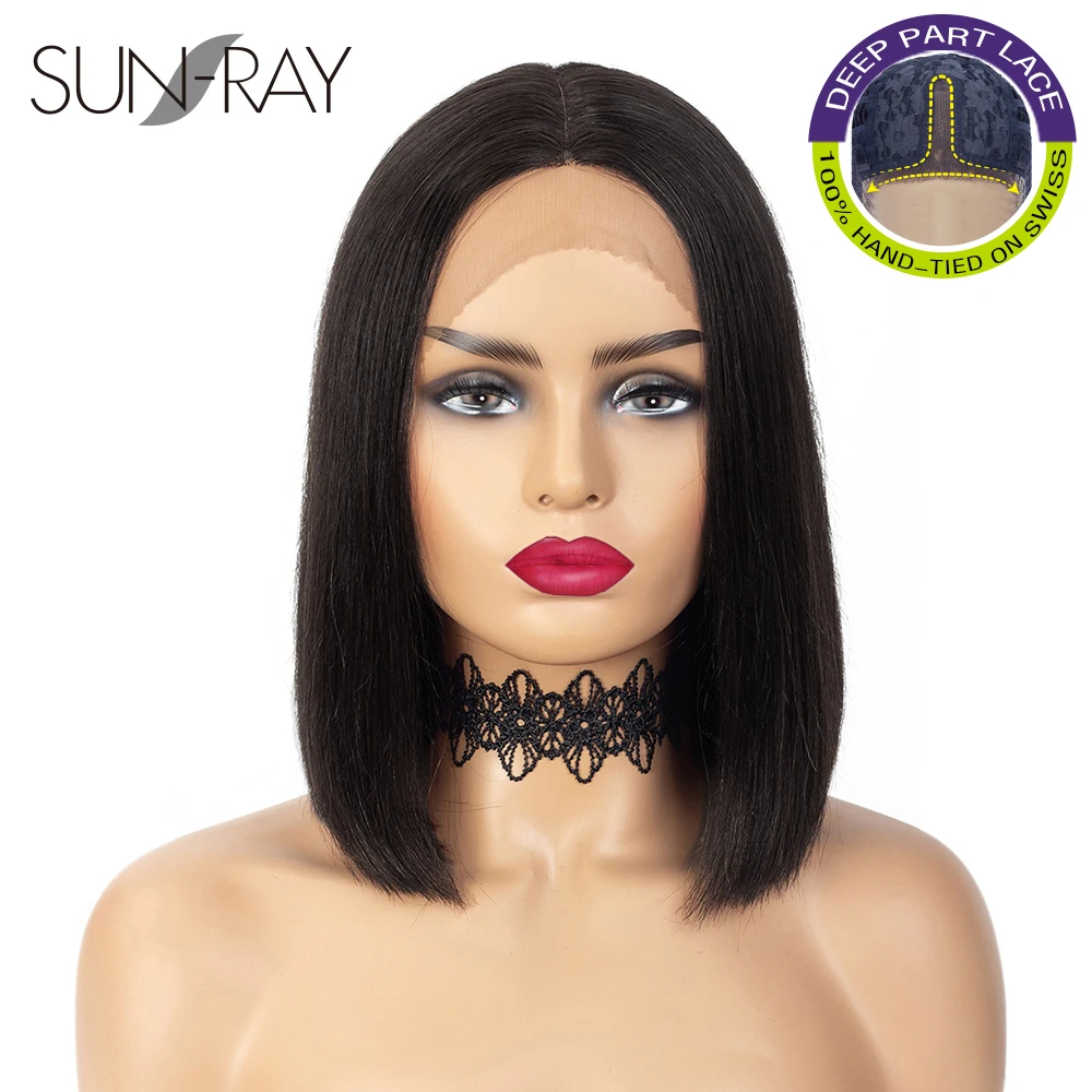 

Pre Plucked Hairline 150% Density Deep Part Blunt Cut Bob Wig Human Hair Short Lace Part Wig for Black Wome 12inch Natural Color