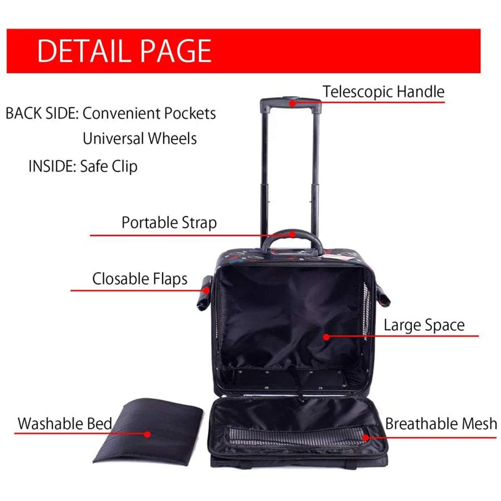 

Pet Cat trolley case Dogs Wheels Carrier Cat Outdoor Travel Carrying Rolling Wheels Pet Travel Bag with Extendable Handle